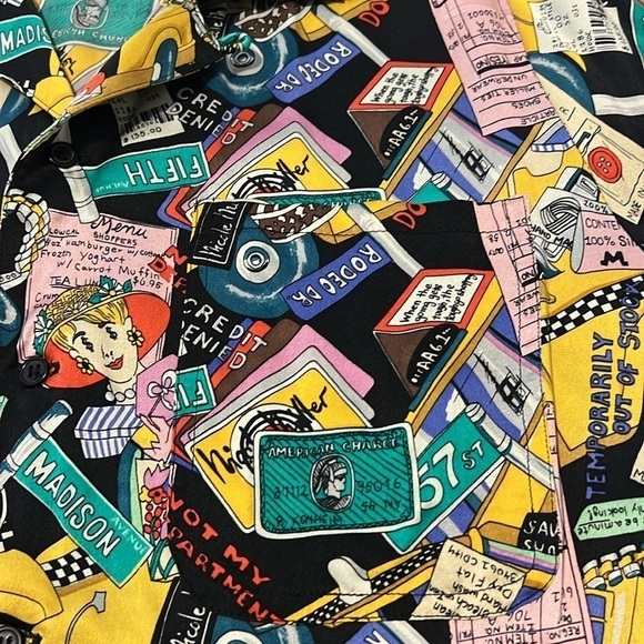 Vintage Nicole Miller 1990 Limited Shopaholic Print Silk Button Down NYC Shirt - Picture 16 of 17